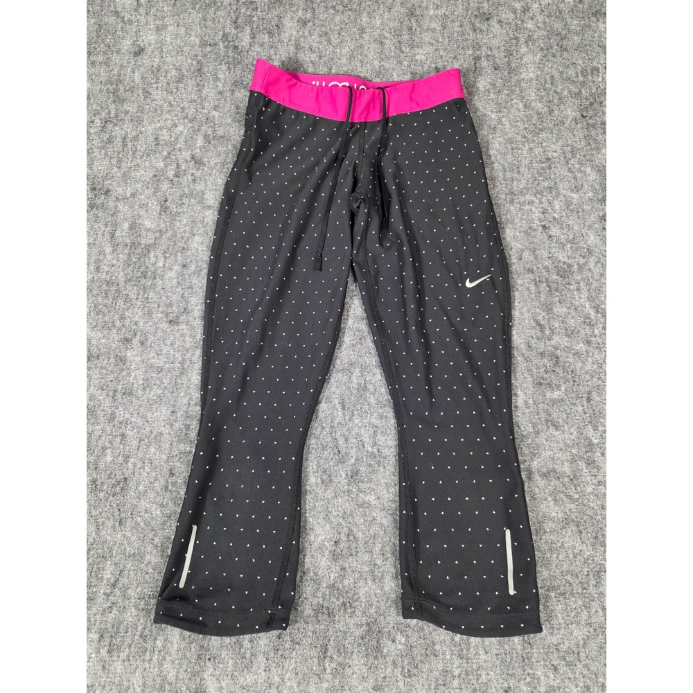 Nike Leggings Womens Small Black Polka Dot Capri Dri Fit Running Crop Tight